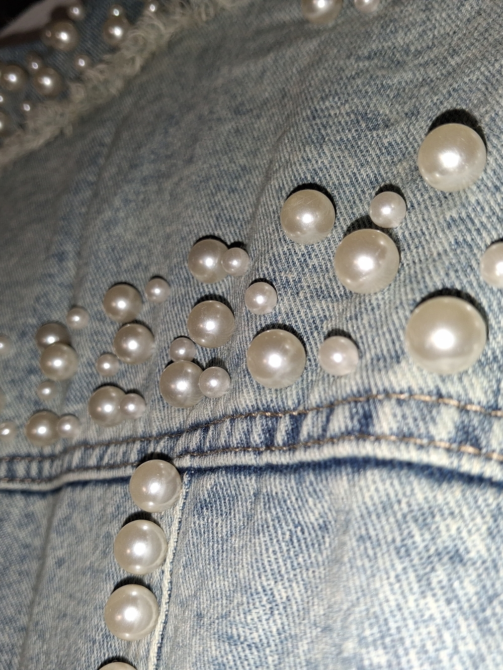 Handmade Embellished Cropped Denim Jacket with Pearls & Multicolor Gems Boutique - Picture 6 of 7
